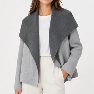 Soia and Kyo Reversible Wool Coat Oversized Shawl Collar Short Jacket Gray